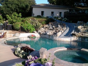 The beautiful waterfall pool is a sophisticated centerpiece