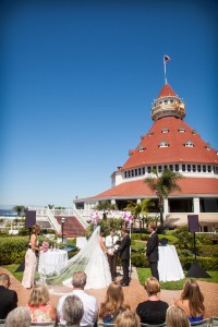 Laptop was set up on a bellyhigh table so that the bride's father in Australia could hear his daughter say, "I do"