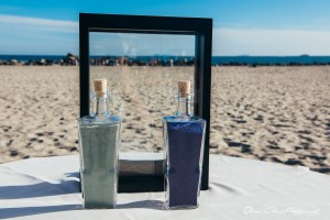 A sophisticated, simple vessel for the blending of the sands, unity ceremony. Photo by Derek Chad